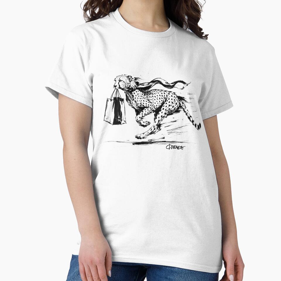 Fast Fashion Shopping Cheetah Ink Sketch by ferquirarte