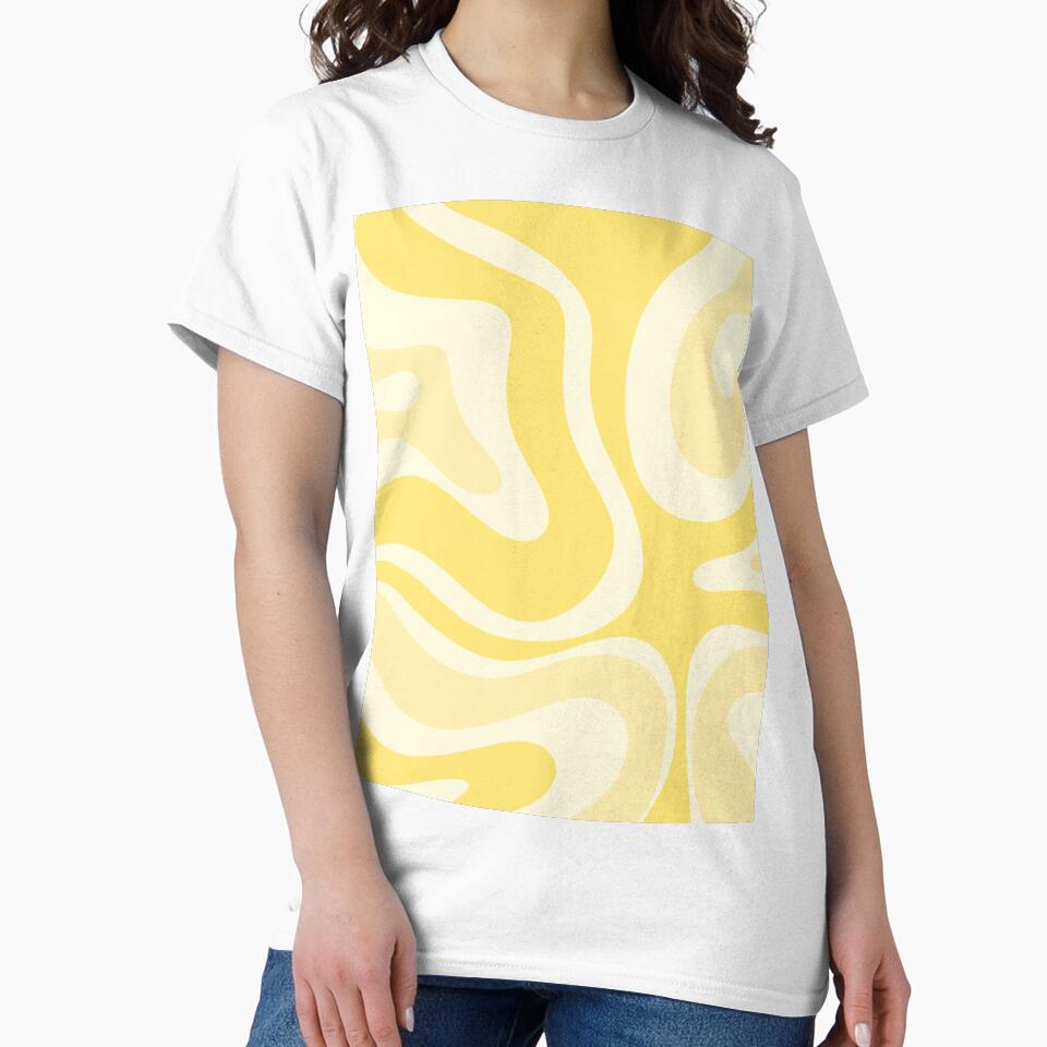 Modern Retro Liquid Swirl Abstract Pattern in Pastel Yellow Tones by kierkegaard
