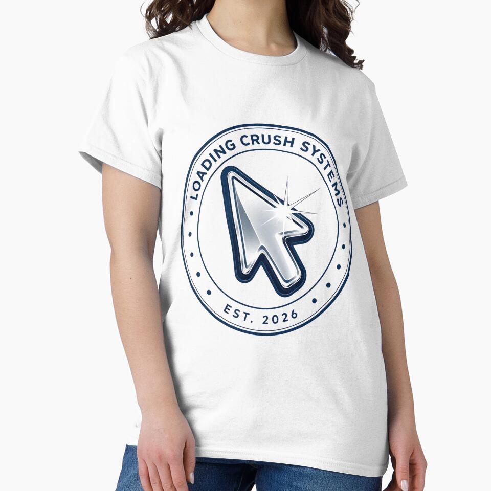 Loading Crush Systems Logo Tee | Fake Tech Company Y2K Chrome Cursor Design by Loading Crush