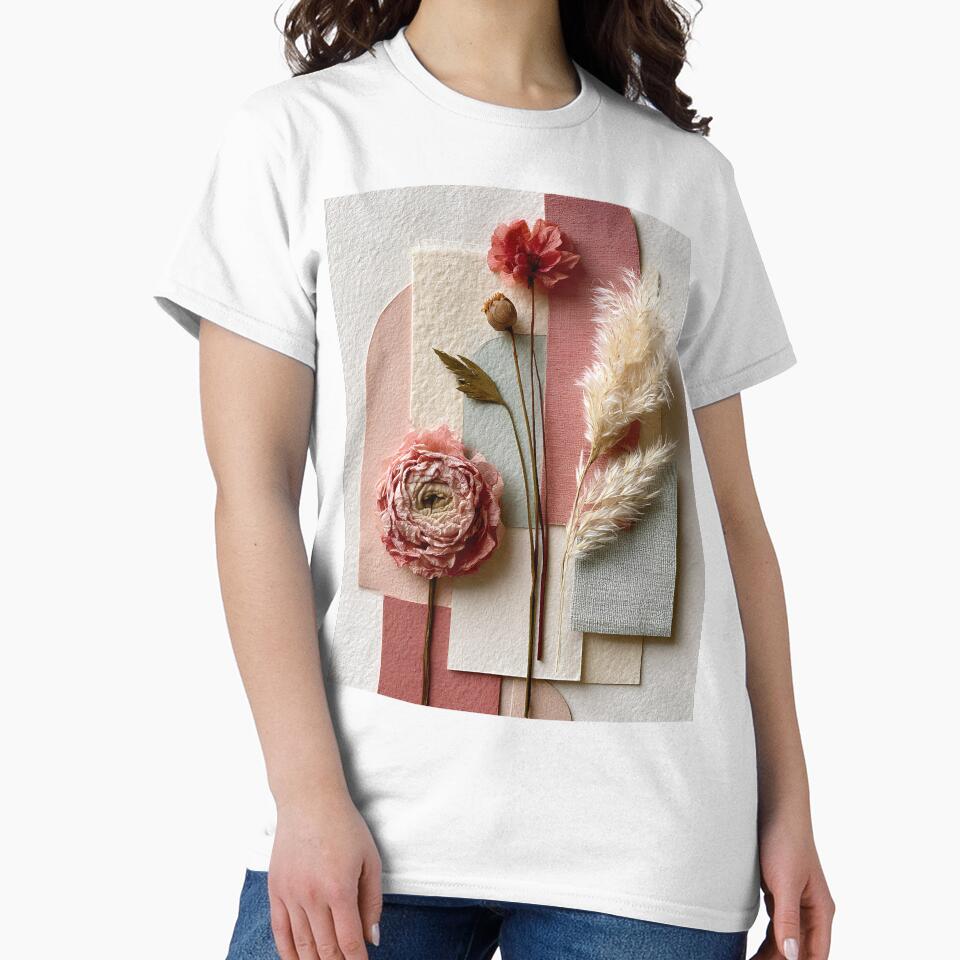 Boho Pink Ranunculus Floral Collage Abstract Art by daila70