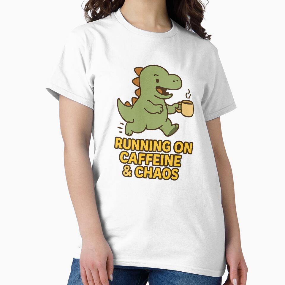 Running on Caffeine & Chaos – Cute Dino by VibeLab_Art