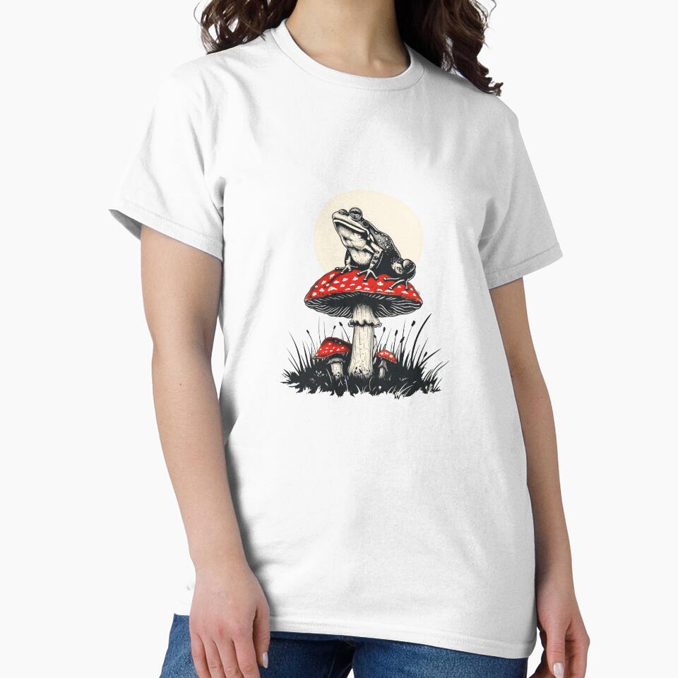 Frog on a mushroom Amanita muscaria retro cute by KateEbony