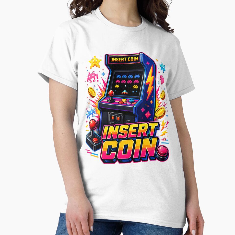 Insert Coin Retro Arcade Gamer Vintage Video Game Design. by The-T-In-Retro