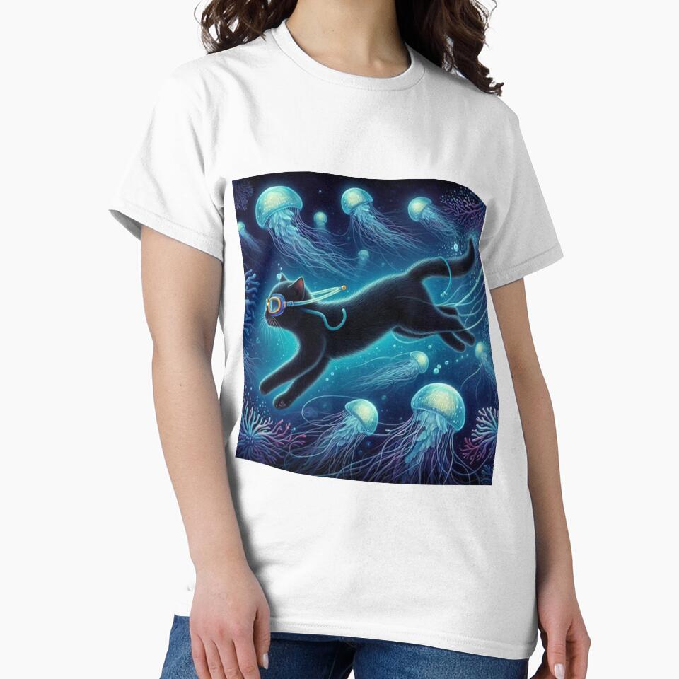 dance of the jellyfish during a black cat's swim by Zelda50