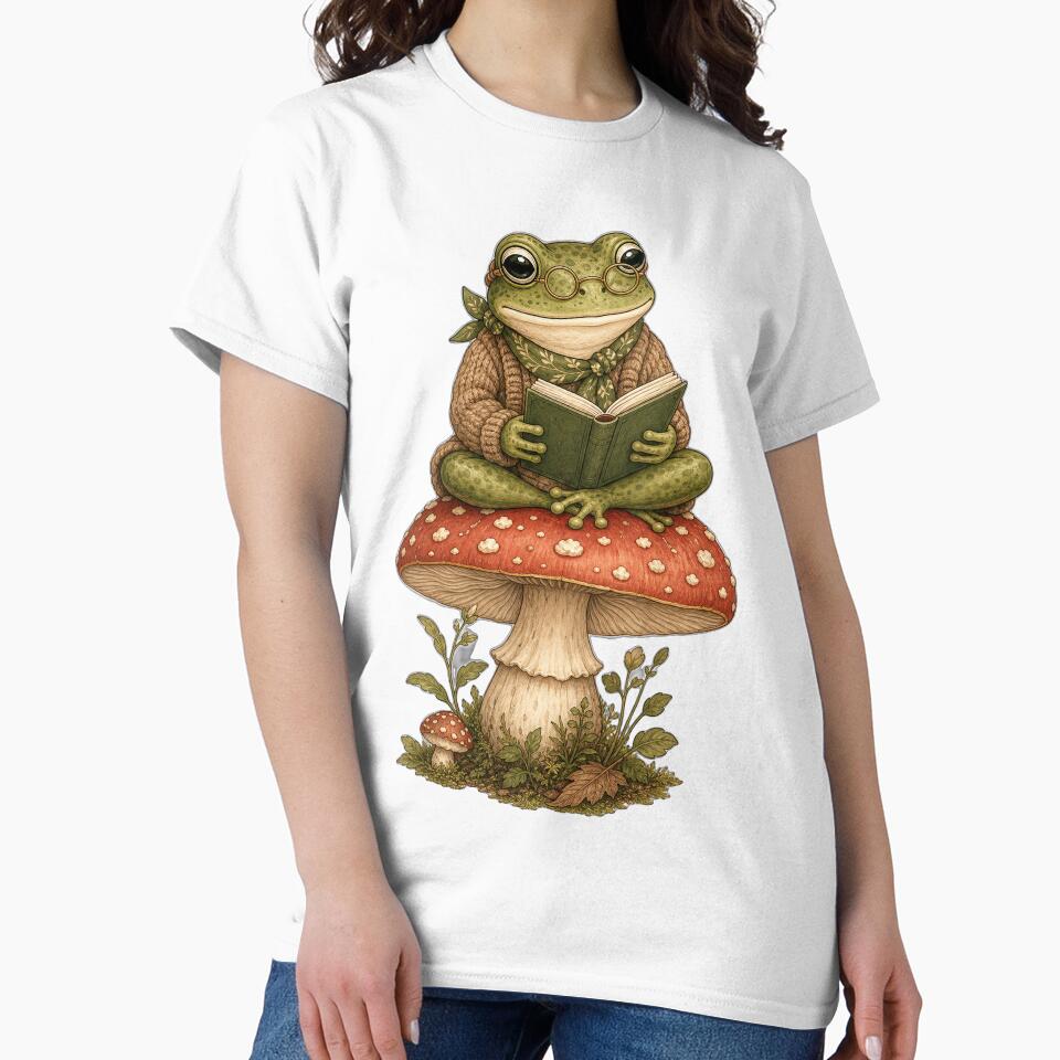 Cute Reading Frog on Mushroom by puredevn