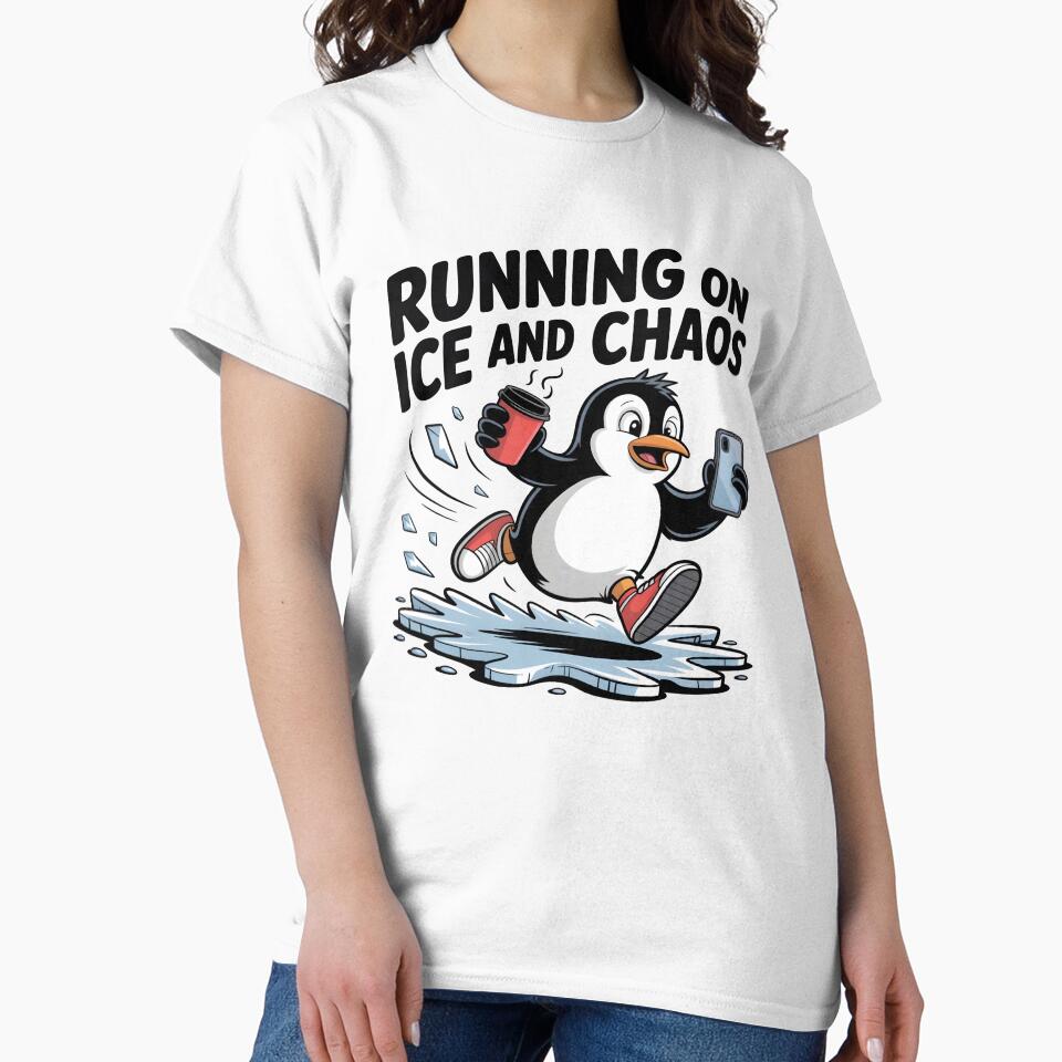 Running on Ice and Chaos – Funny Winter Penguin by Jollys-ArtShop