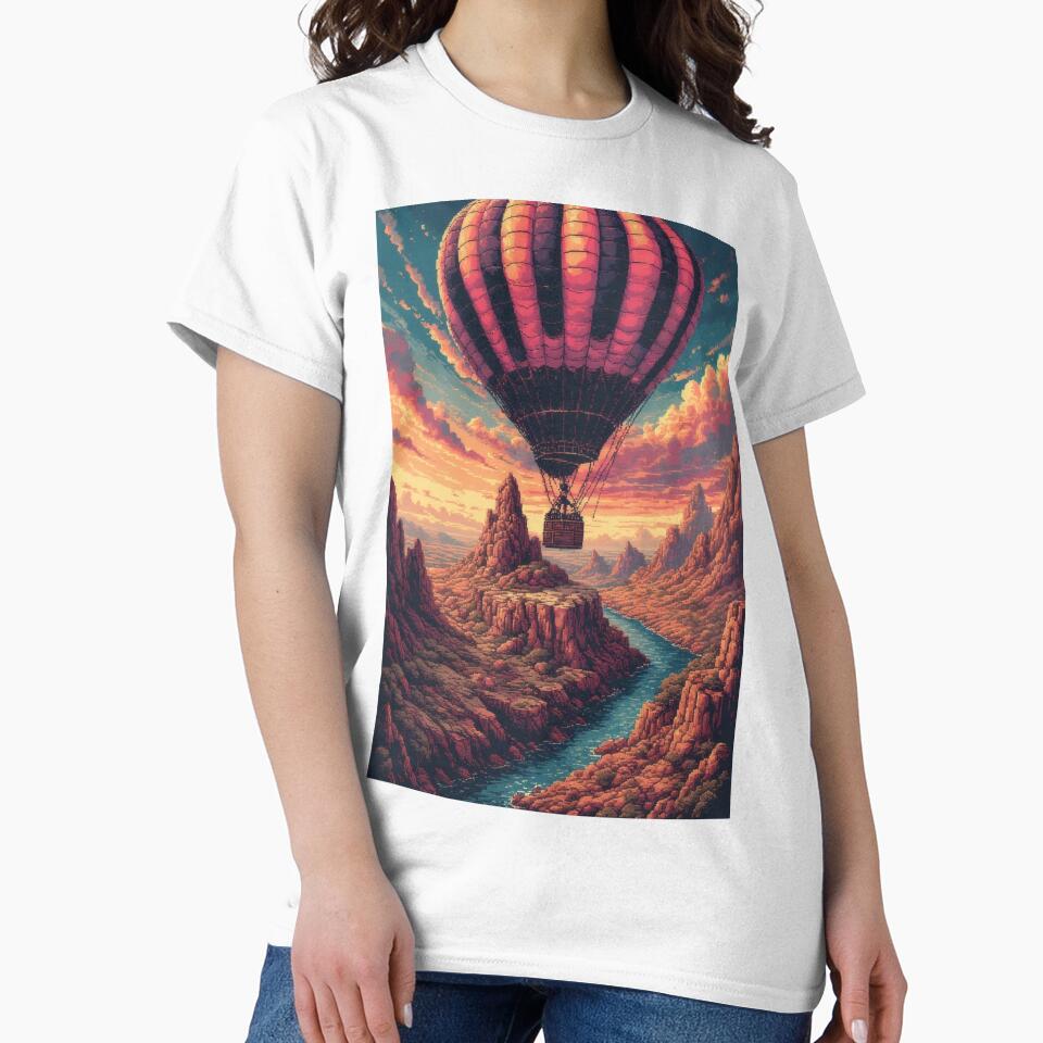 Hot air balloon over pixelated canyon landscape by Mianku | Für das Leben