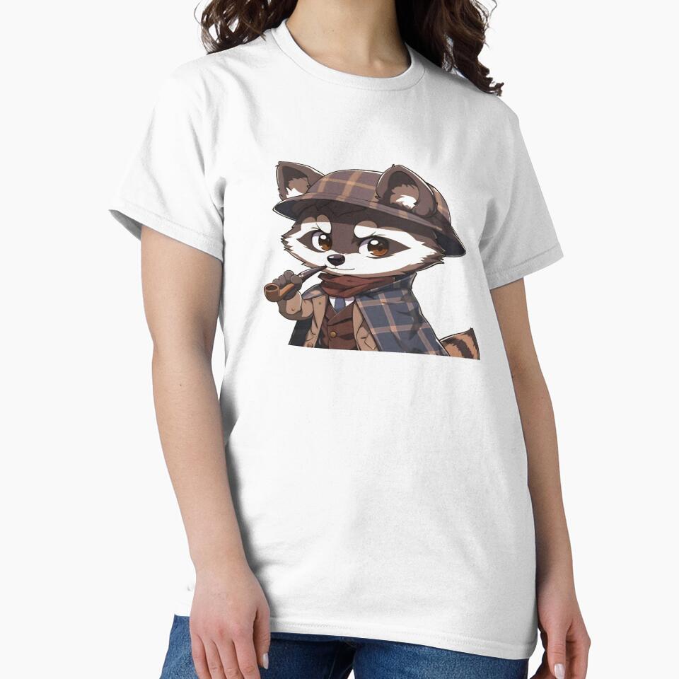 Cartoon Sherlock Holmes Raccoon Classic T-Shirt by pp-por