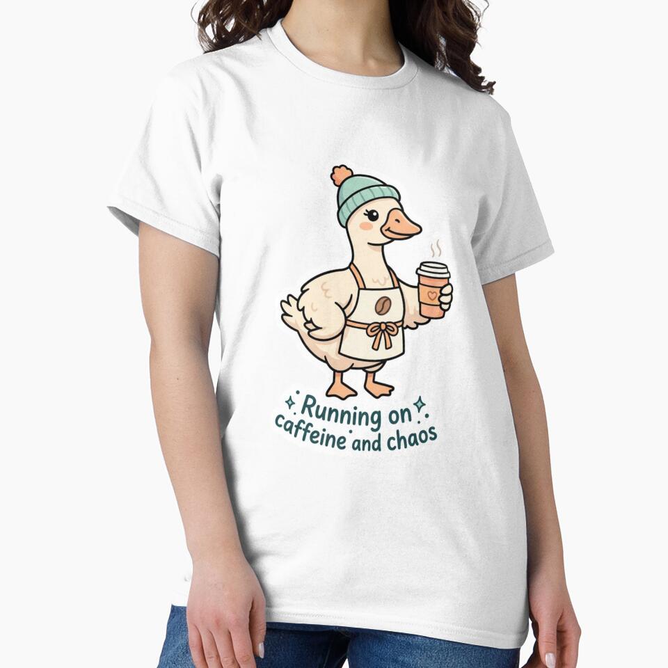 Cute Goose Barista Sticker - Running on Caffeine and Chaos by ItsArtisticLab