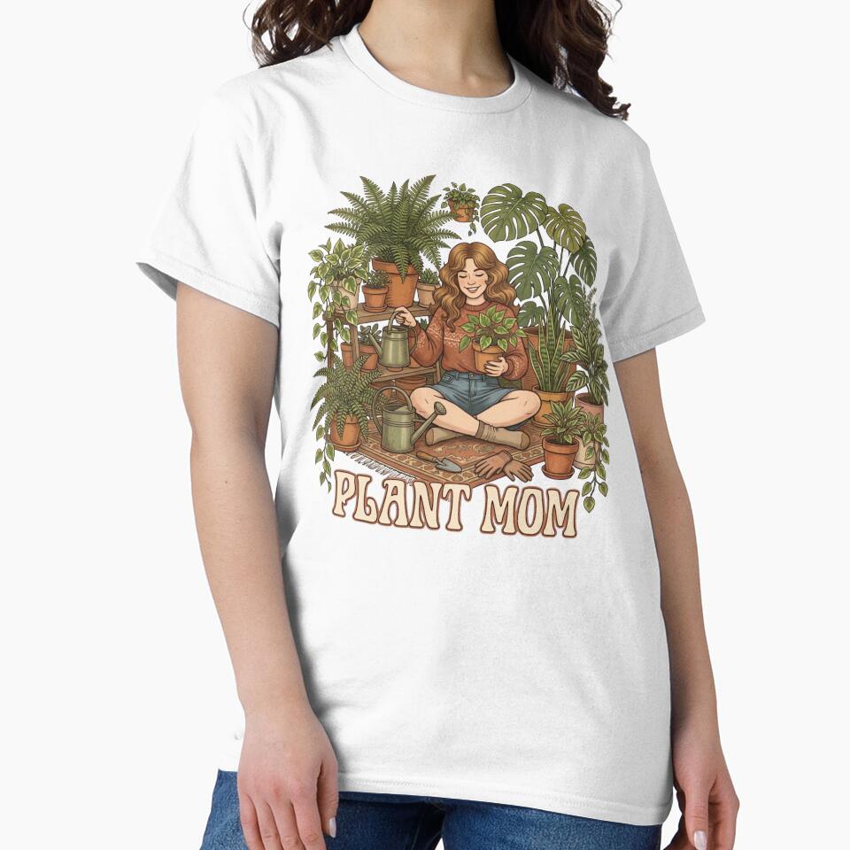 Retro Plant Mom Illustration Cozy Botanical Houseplants Design by urbinet