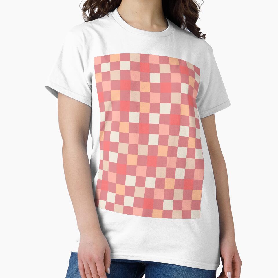 Checkered Check Checkerboard Pattern in Pink Blush Peach Plum Tones by kierkegaard