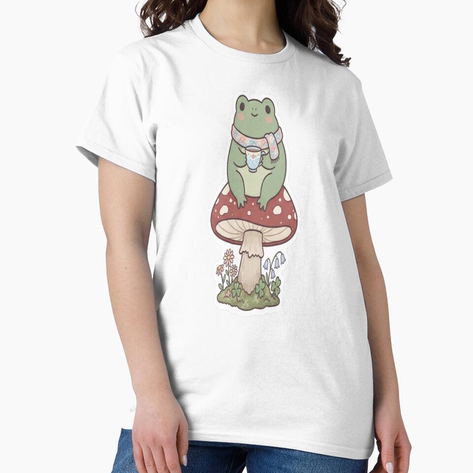 Cute Frog Drinking Tea on a Mushroom | Kawaii Frog Sticker by AdityaShop18