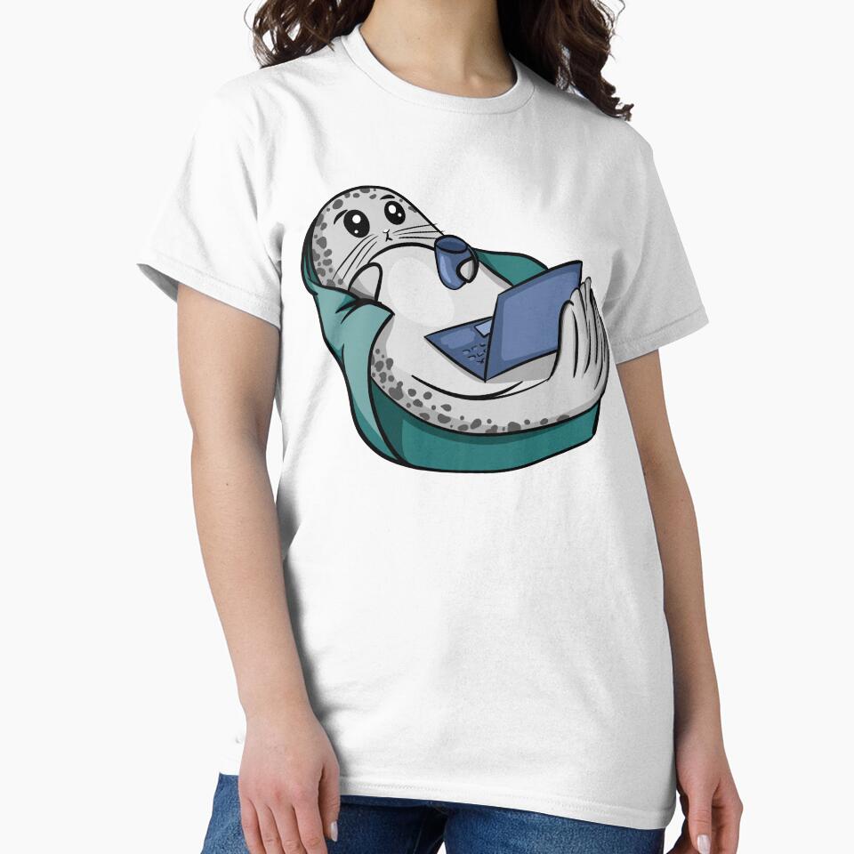 Cozy Freelancer Seal - Cute Animal Working From Home Illustration by LYAN-STORE
