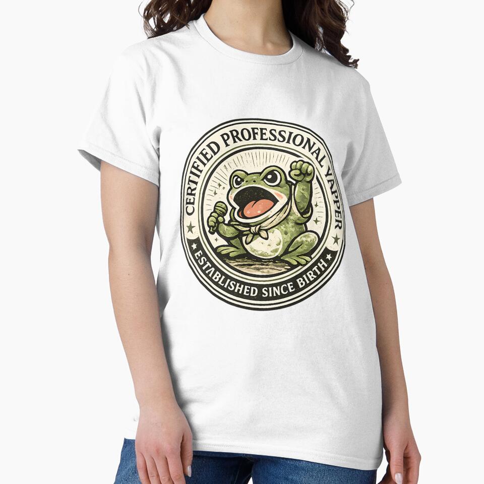 Certified Professional Yapper Frog Funny Badge Shirt Born To Yap Tee Frog Lover Gift Sarcastic Humor Shirt by rykerres