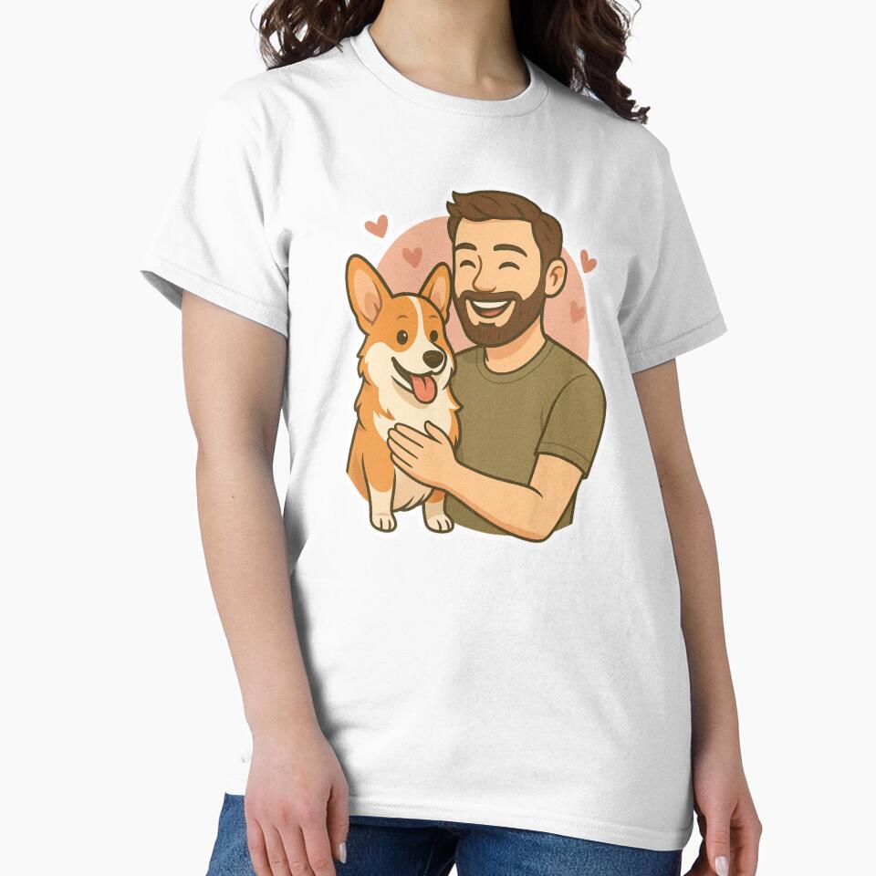 Loyal & Low: Man & Pembroke Welsh Corgi Cartoon by GoodyPaws