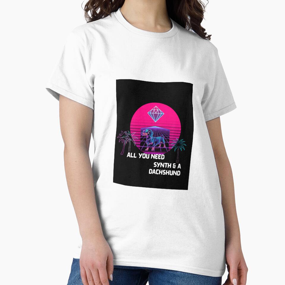 80s Synthwave Dachshund Neon Cyberpunk Vaporwave Grid by Gameshalah's Designs Hub