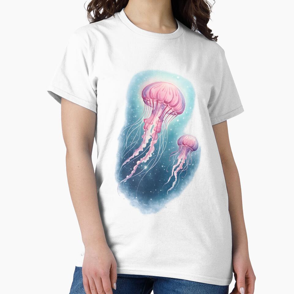 Dreamy Pink Jellyfish in Cosmic Ocean by blankTeeShirt