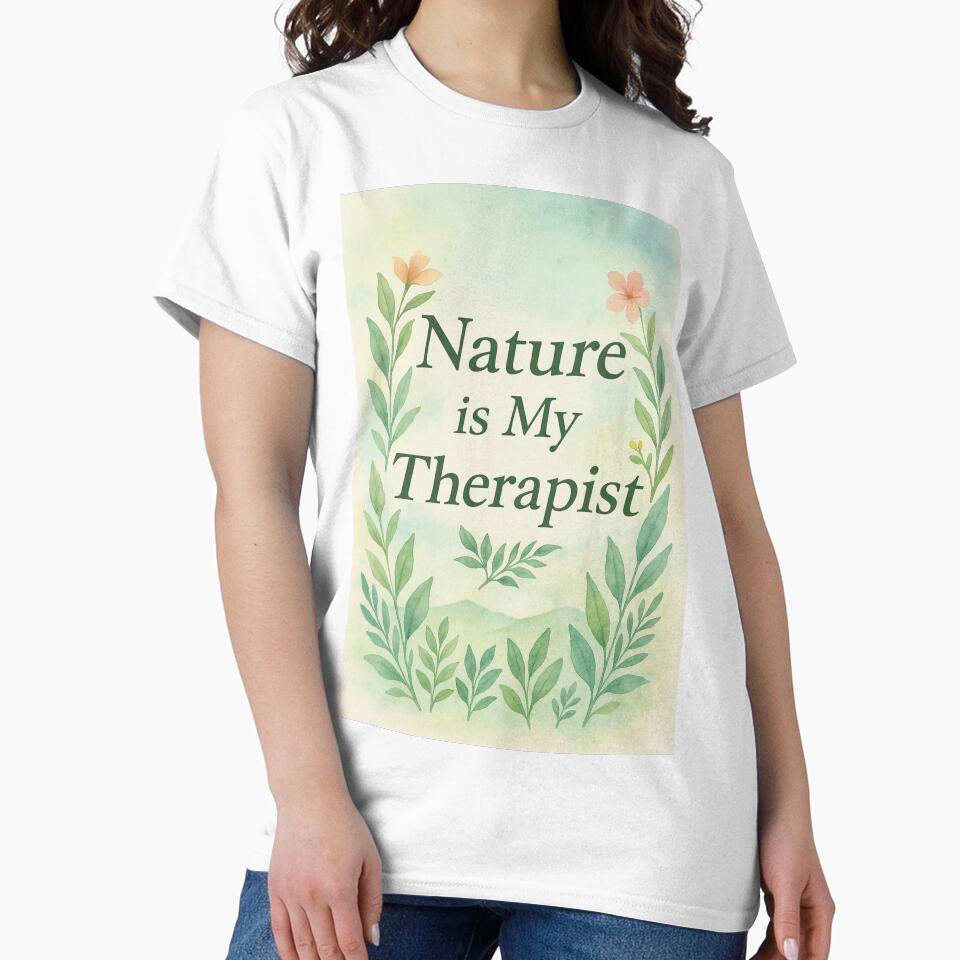 Nature Is My Therapist – Watercolor Calm Botanical Quote by astersgraphics