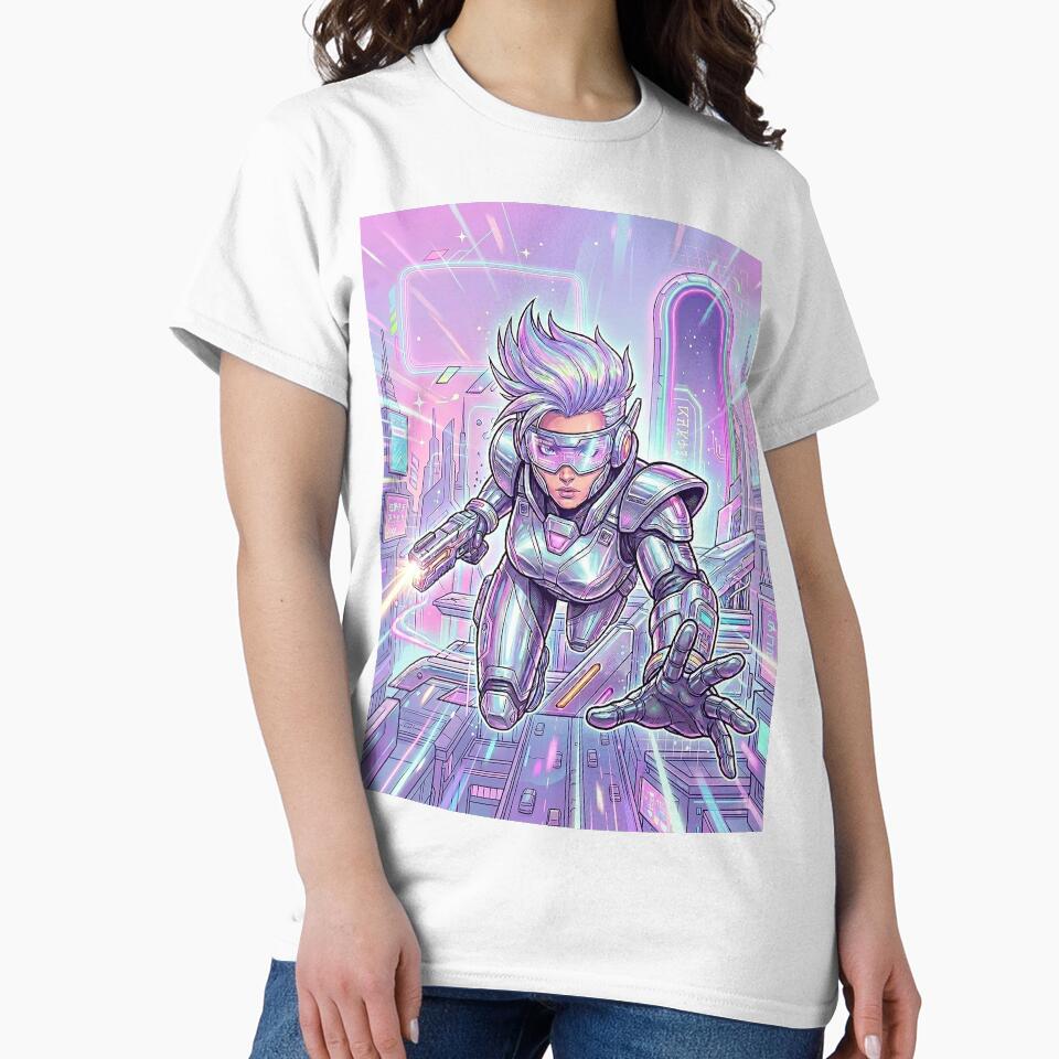 Y3K Futuristic Chrome Cyber Girl Dynamic Action Art by GrabaHuk