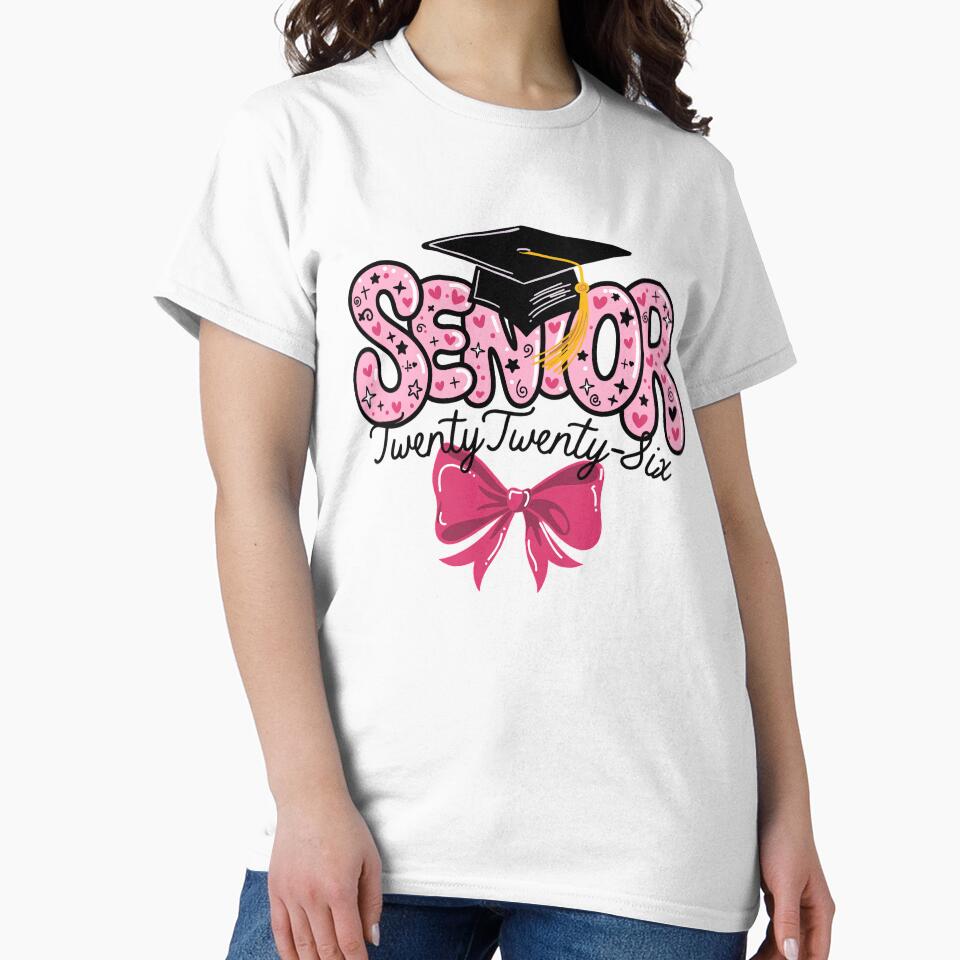 Senior 2026 Graduation | Retro Pink Coquette Bow & Graduation Cap Graphic by pixelspaperslab