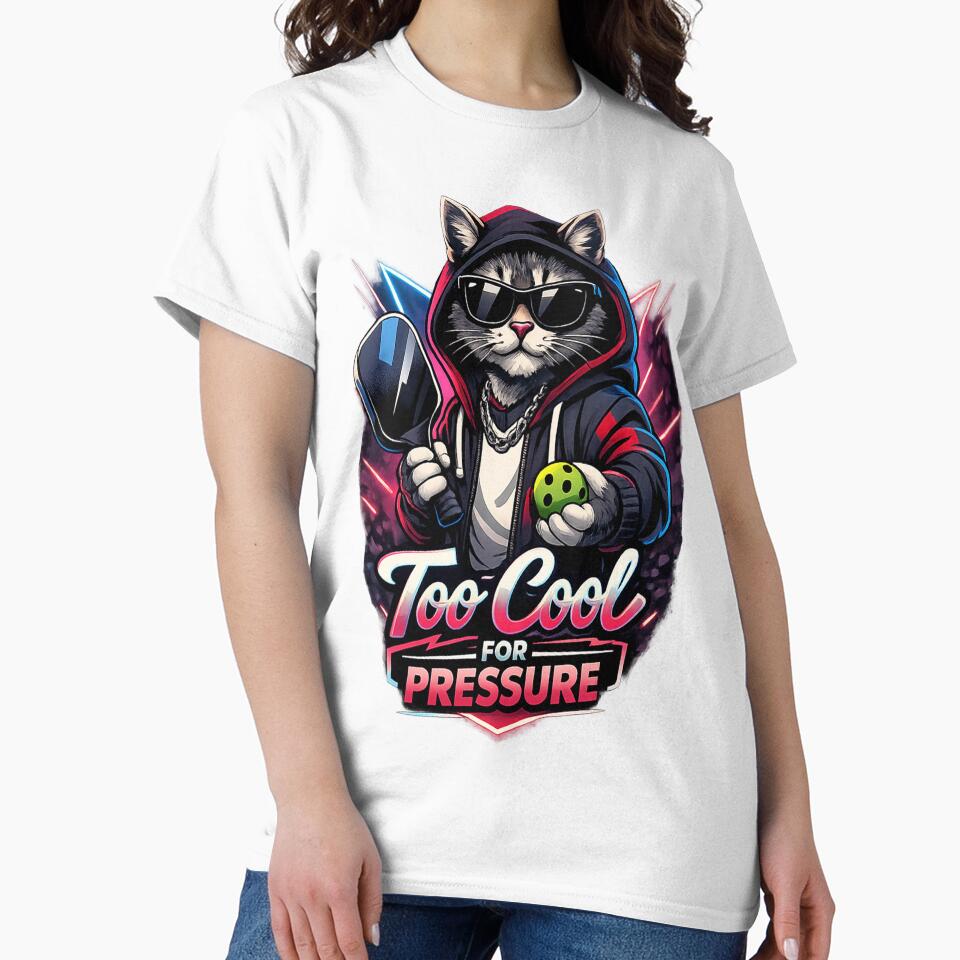 Too Cool For Pressure Cat Pickleball Neon Art by Xemora