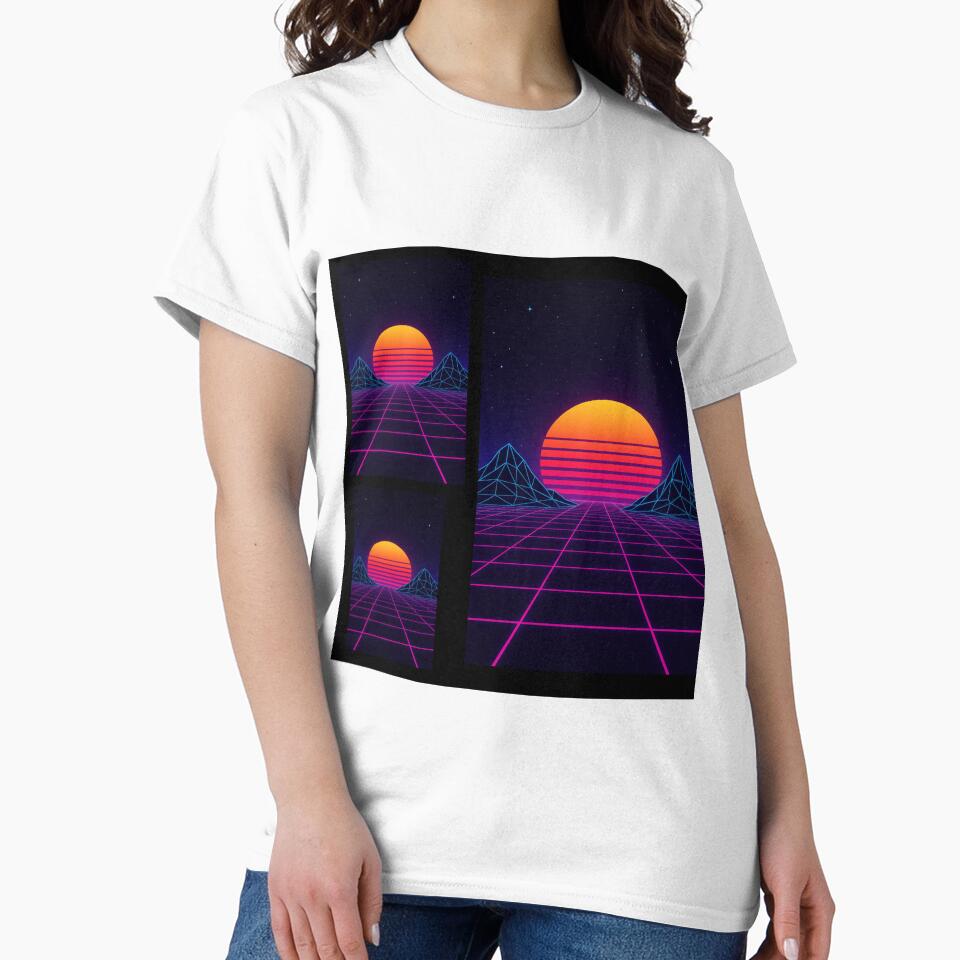 Neon Sunset Grid – Retro-Futuristic Synthwave Sticker by LuminousStudios