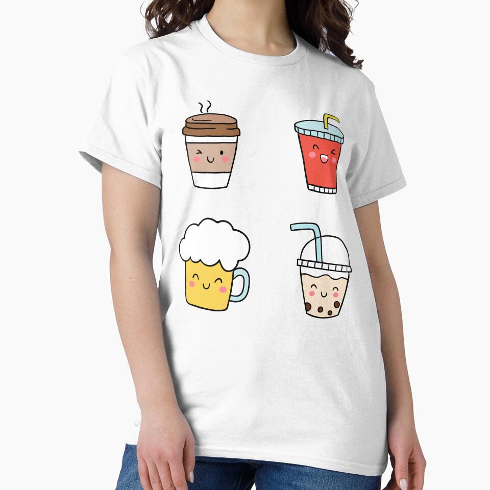 Cute Kawaii Drinks - Kawaii Coffee, Kawaii Milk, Kawaii Beer, Kawaii Soft Drink (Set of 4) by OFMdesigns