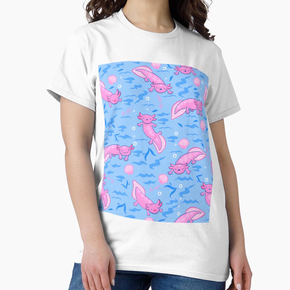 cute pink Axolotl underwater seashells by Gossip Rag