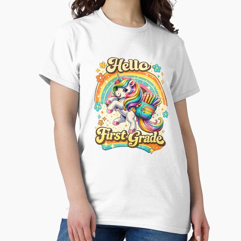 Hello 1st Grade Back to School Unicorn Teacher Kids Girls by QuiteOrbit