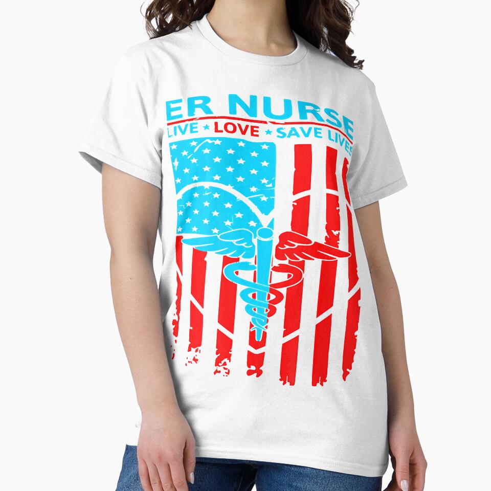 ER Nurse Distressed American Flag Short Sleeve by Jennife3043113
