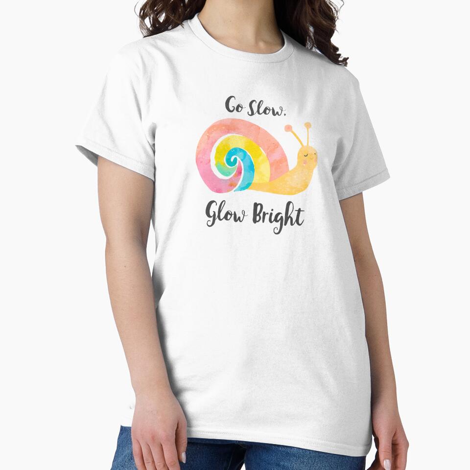 Go Slow Glow Bright, Cute Snail with Pastel Shell Illustration by Moodune