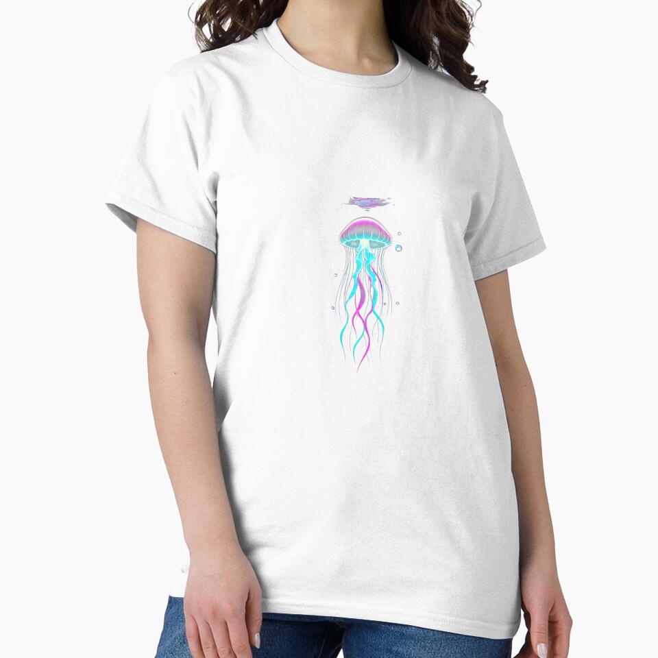 Neon Dreamy Jellyfish Underwater Glow T-Shirt by Purti123