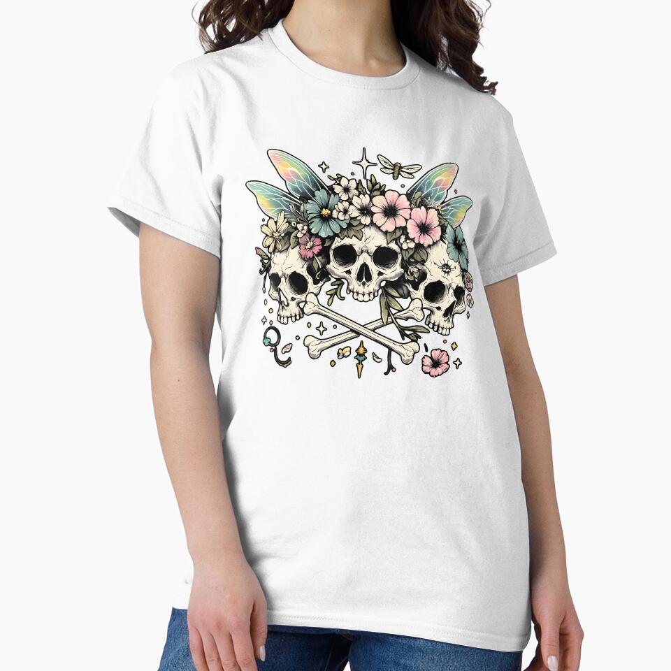 Enchanted Floral Skulls and Wings Fairycore Grunge Artwork by Unitepeople