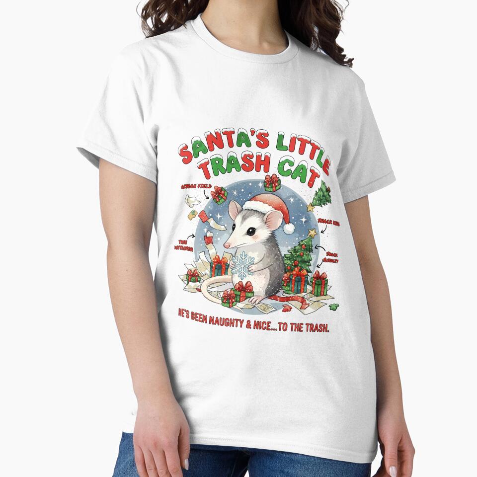 Cute Kawaii Christmas opossum - Santa's Little Trash Cat Opossum Christmas - Funny Naughty Possum Xmas by Collagedream