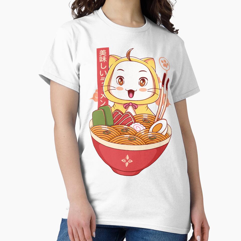 Cute White Cat Ramen by AlundrART