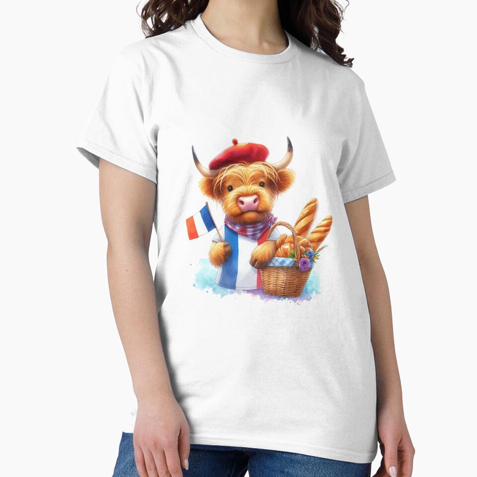 Scottish Highland Cow in France Colorful Watercolor by MaedK