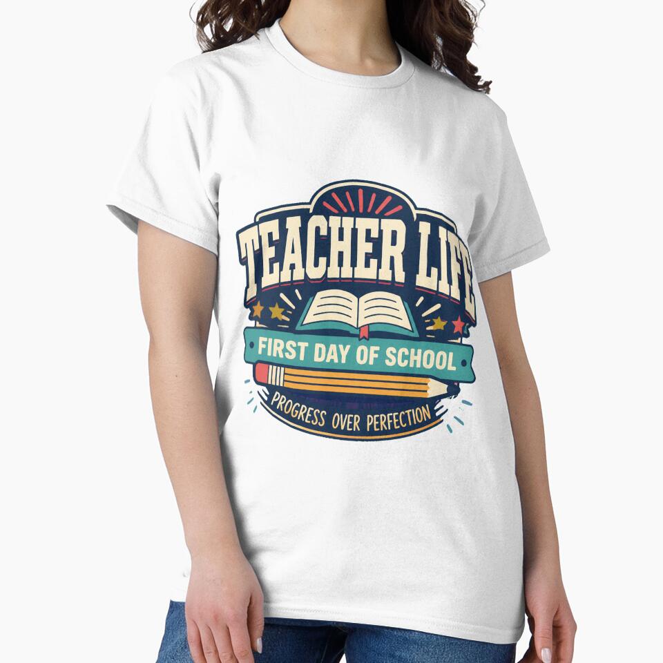 LUKYCILD Teacher Women First Day of School Progress Over Perfection Casual Teacher Life Short Sleeve by Kiwno-Q