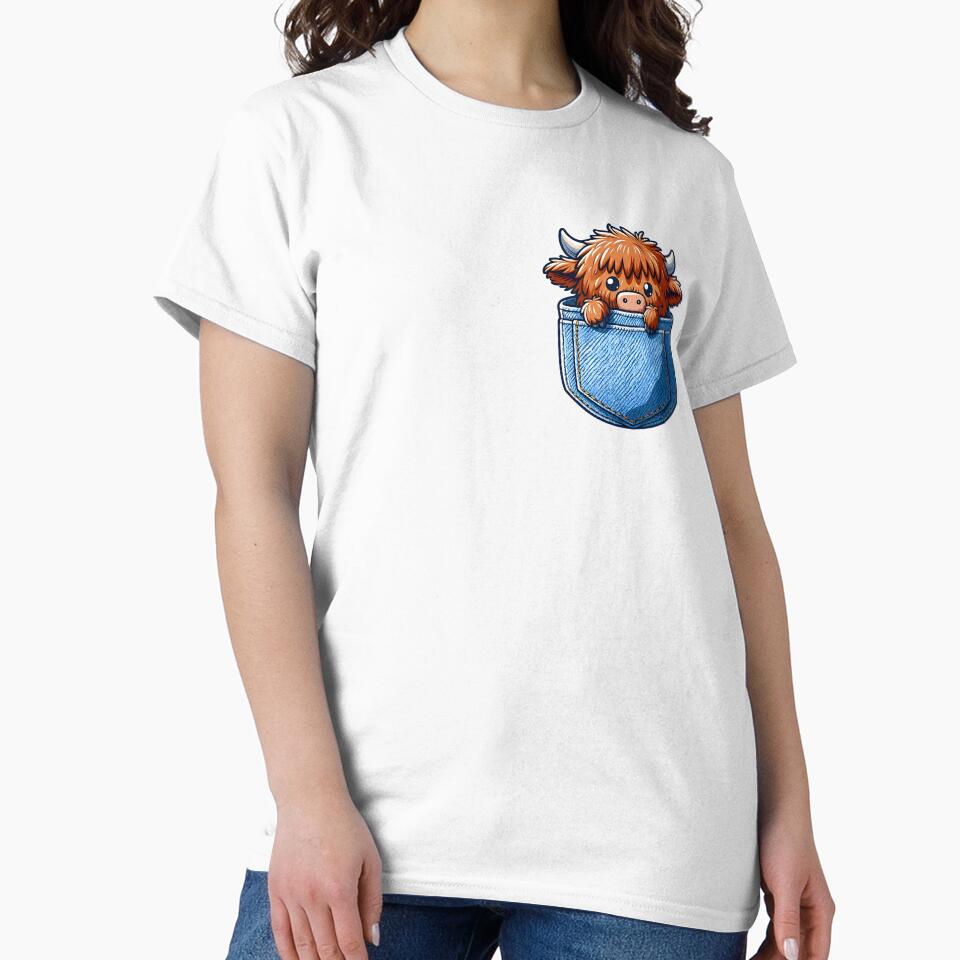Adorable cute baby Highland Cow in Pocket. Gift idea for highland cow lovers. by Unitepeople