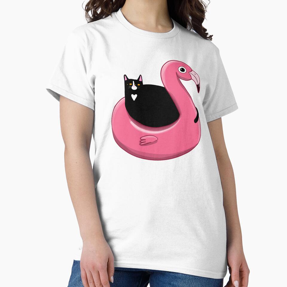 Kitty on a Flamingo Floatie by KilkennyCat Art