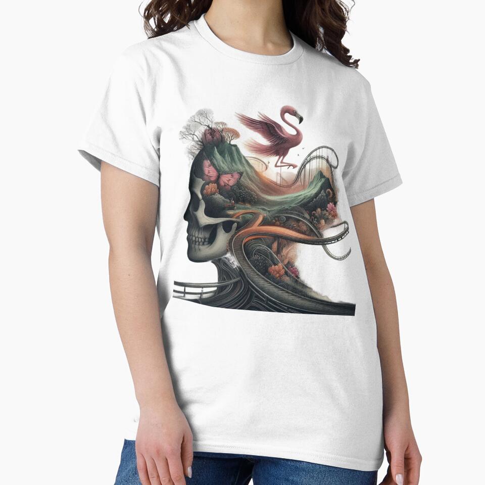 Gothic Skull Mountain Mindscape with Flying Flamingo by LujziWorld