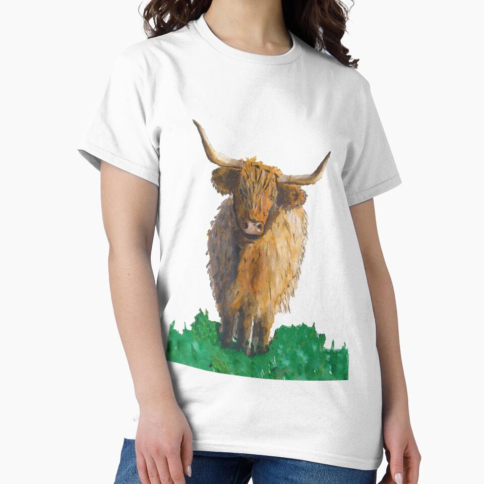 Fluffy highland cow in field by Sam Hill