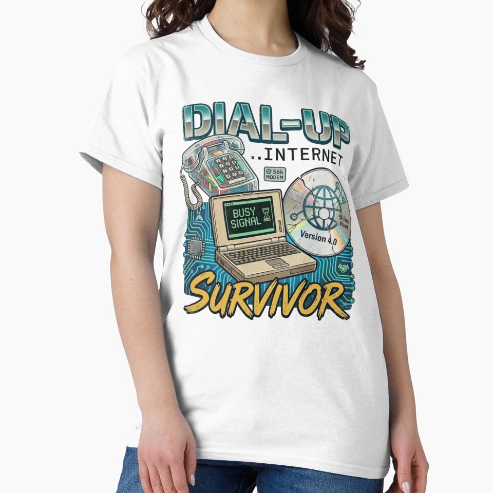 Dial Up Internet Survivor Funny Retro 90s Modem Vintage Tech Geek T Shirt by GeekStop
