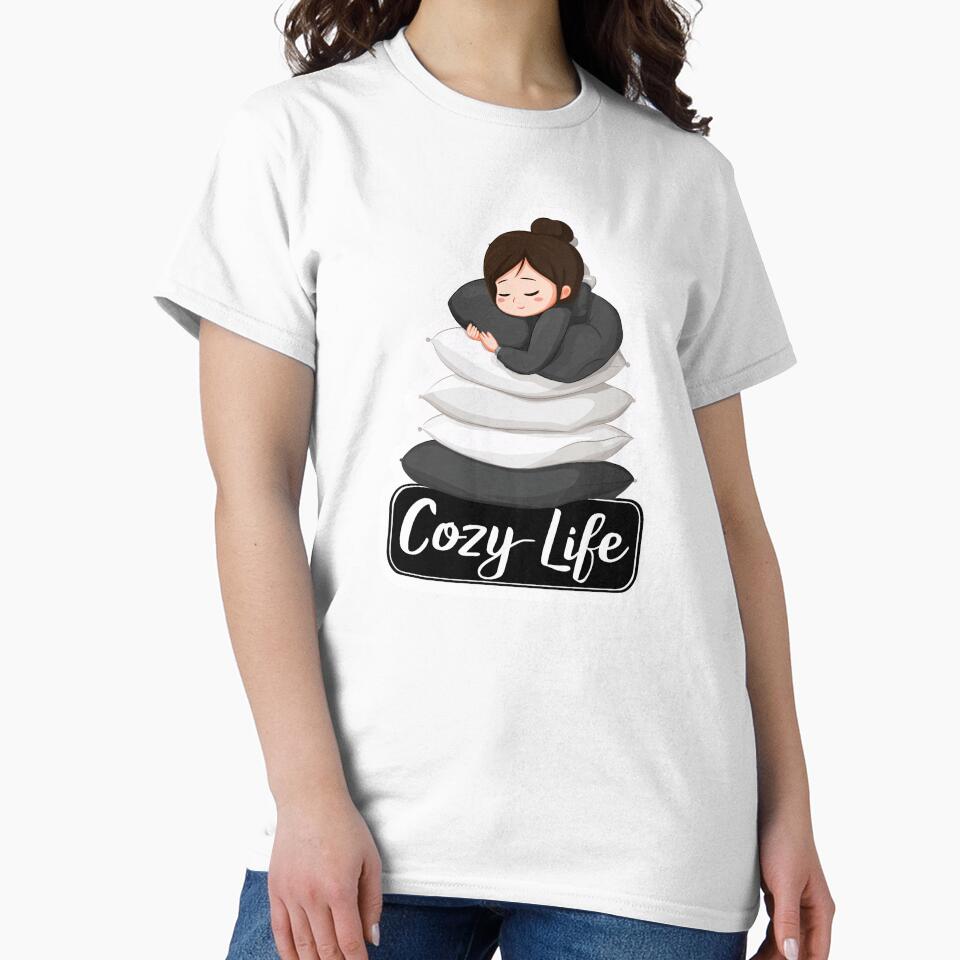 Sleepy Girl on Pillows — “Cozy Life” by SleekLineSketches