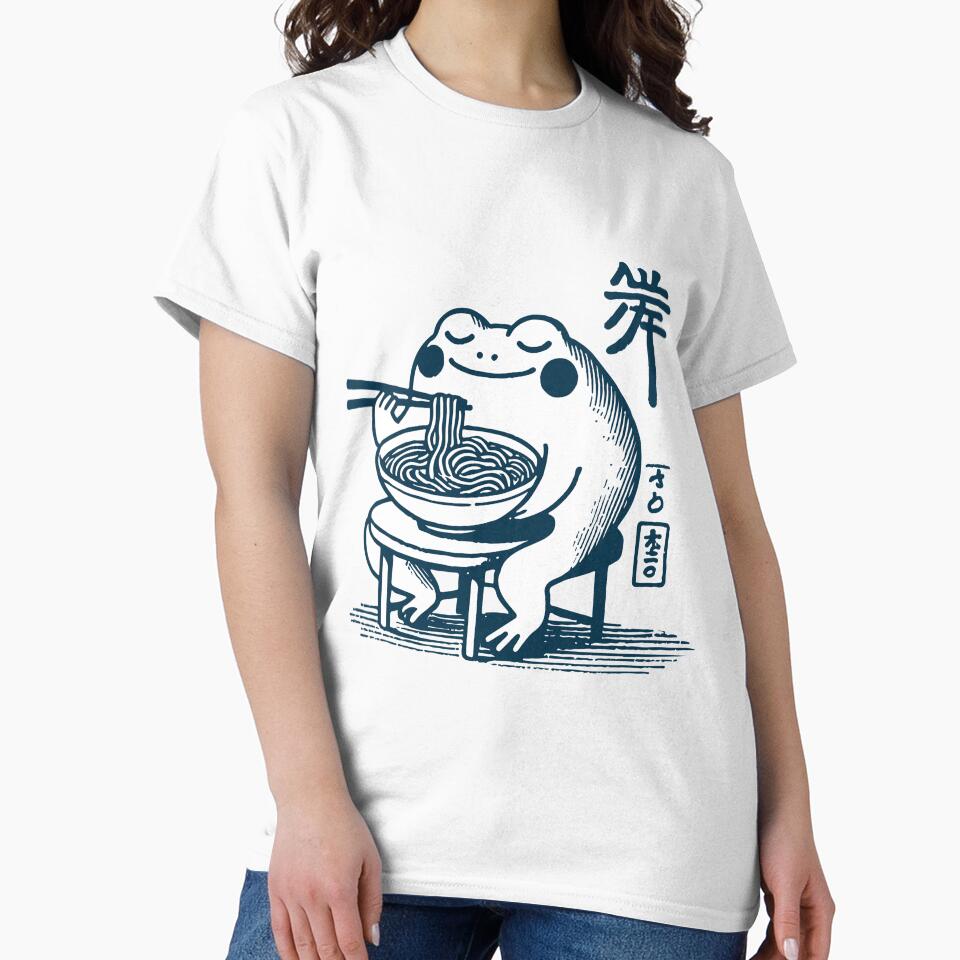 Kawaii Frog With Ramen Noodles Ukiyo-e Japanese by LuminOrb
