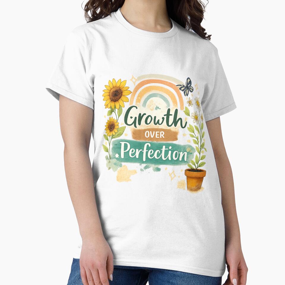 Growth Over Perfection – Hand Drawn Inspirational Quote | Self Love Art Design by B-M-Store