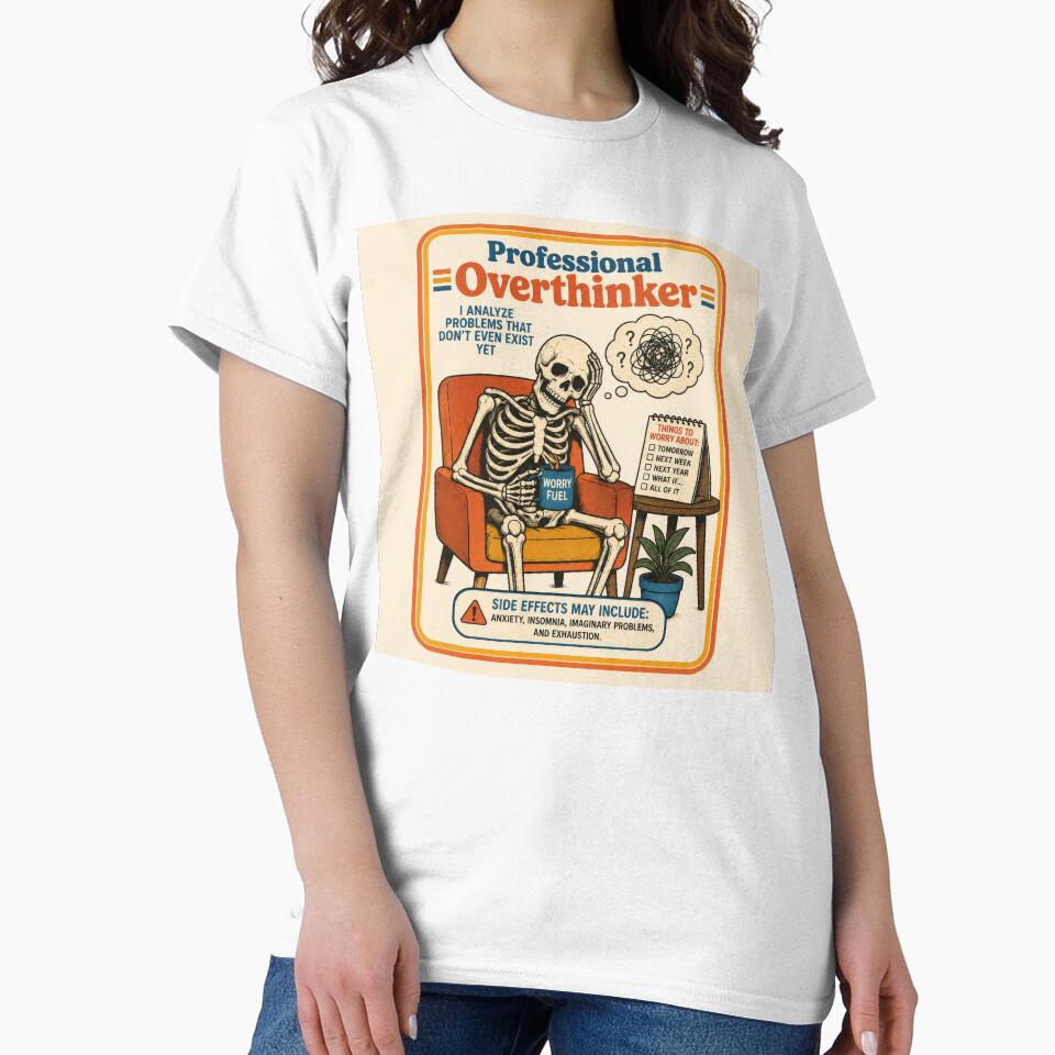 Professional Overthinker | Funny Anxiety & Overthinking Skeleton Retro Design by 4TinyPaws