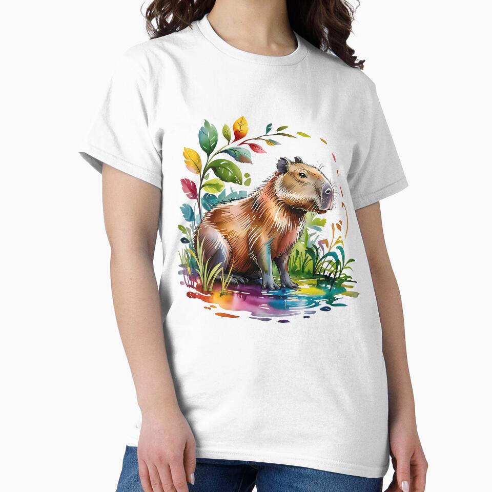 Cute watercolor vibrant rinbow capybara by Ann Miu Deluxe