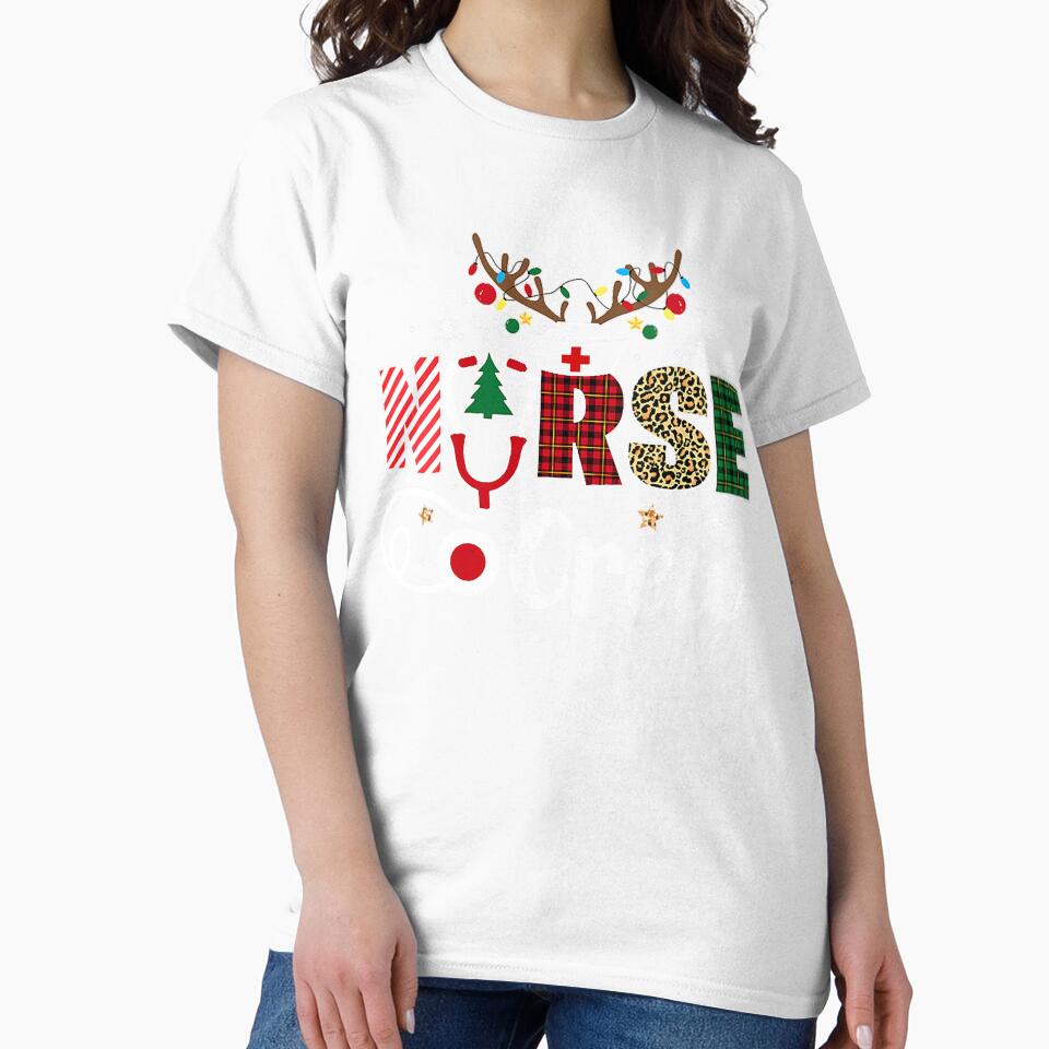 Womens Christmas Nurse Crew Shirt For Women Scrub Tops Christmas V-Neck T-Shirt by BartonRich