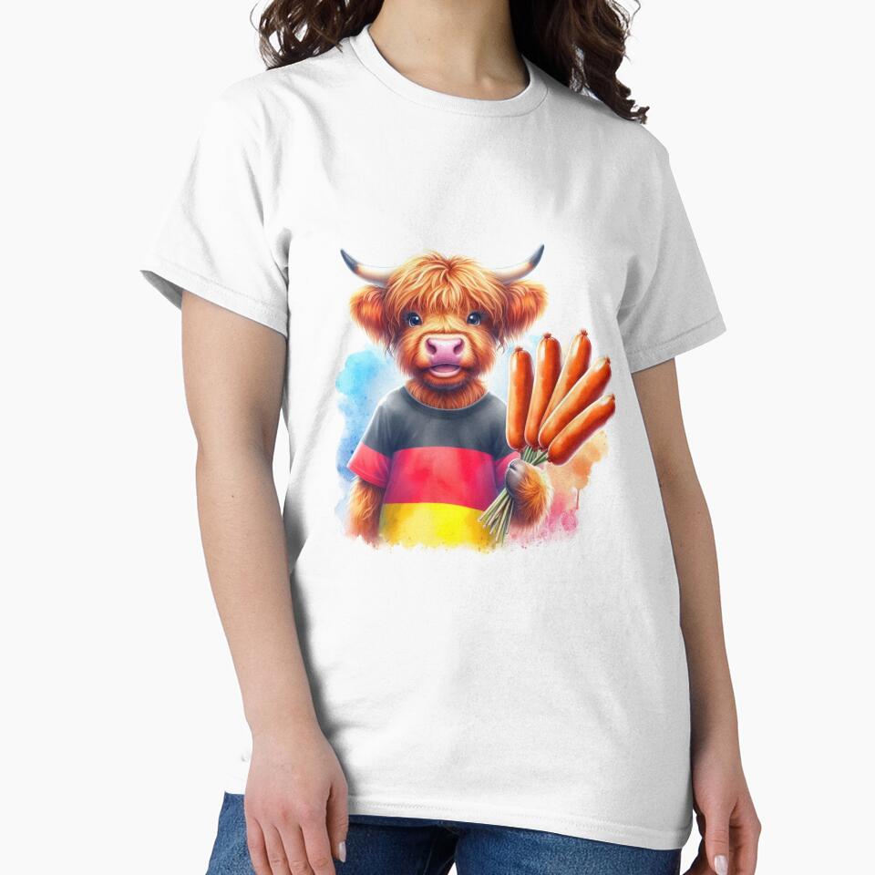 Scottish Highland Cow in Germany Colorful Watercolor by MaedK