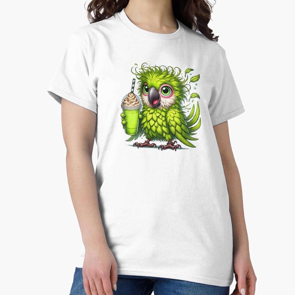 Cute Matcha Parrot – Kawaii Green Bird Coffee Art by Lulunza
